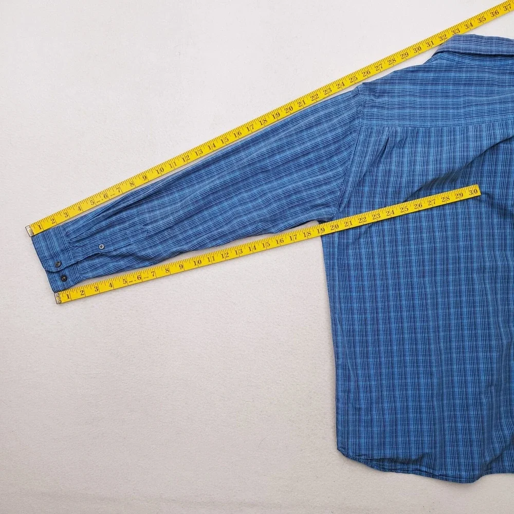 North Face Shirt Mens Medium Blue Black Plaid Long Sleeve Button Up Pocket